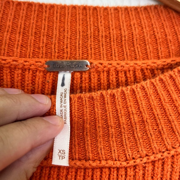 Free People - Easy Street Ribbed Pullover Orange Crop Sweater Size XS - Picture 9 of 11